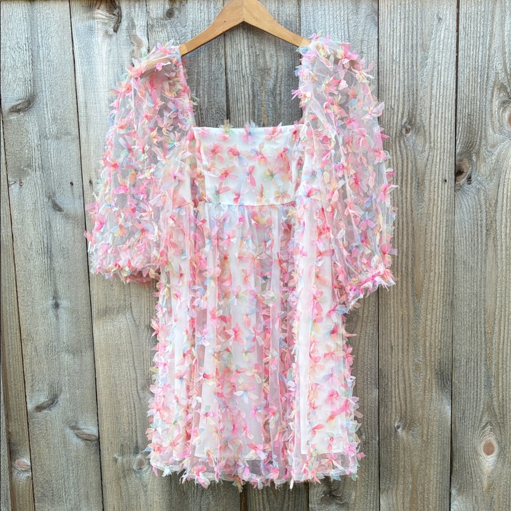 Pixie Dust Puff Dress- Multicolor Pink - image 2